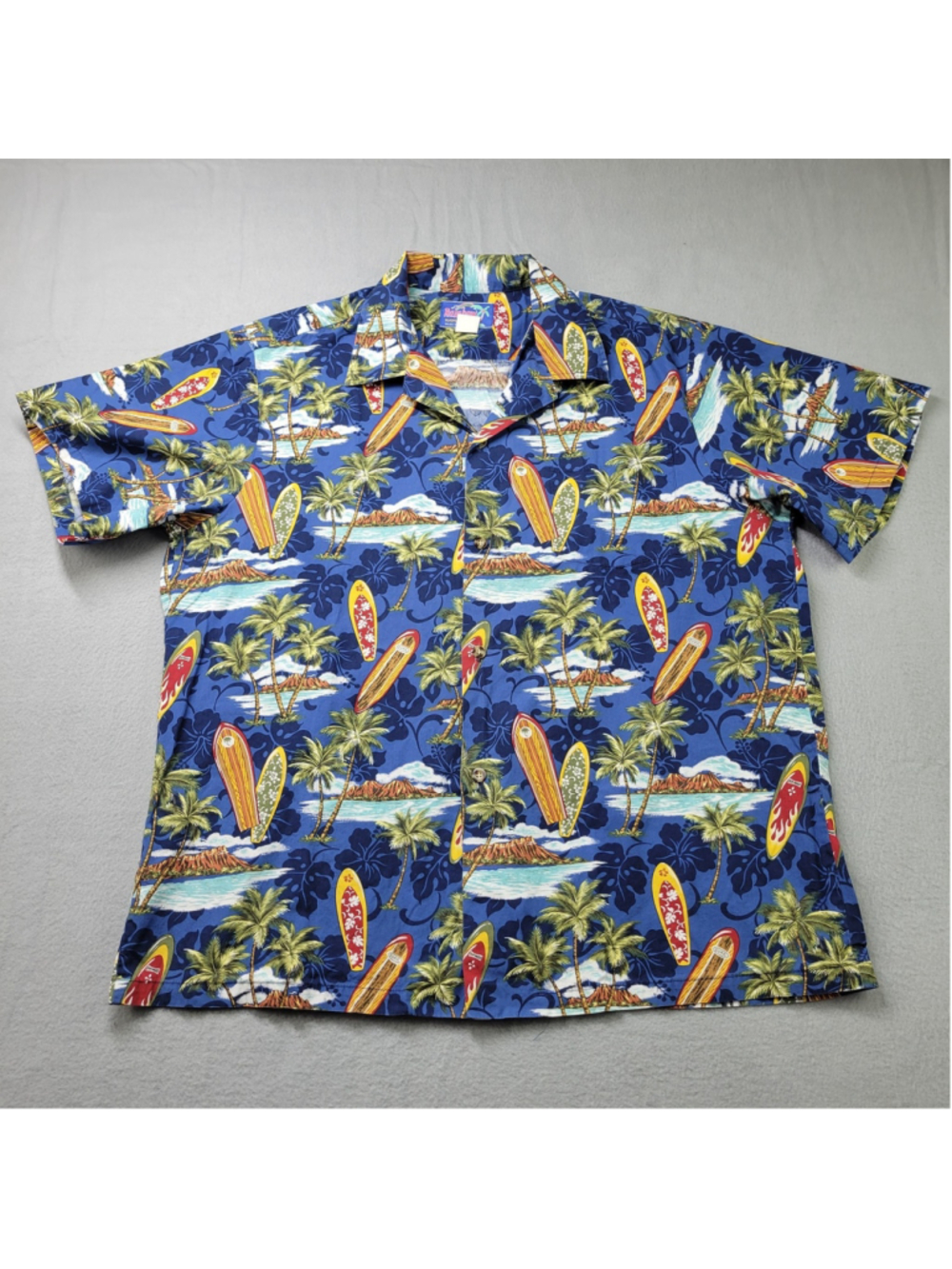 Vtg Rainbow Hawaii Inc Men’s Hawaiian Shirt XL Blue Palm Tree Surf Aloha Cotton